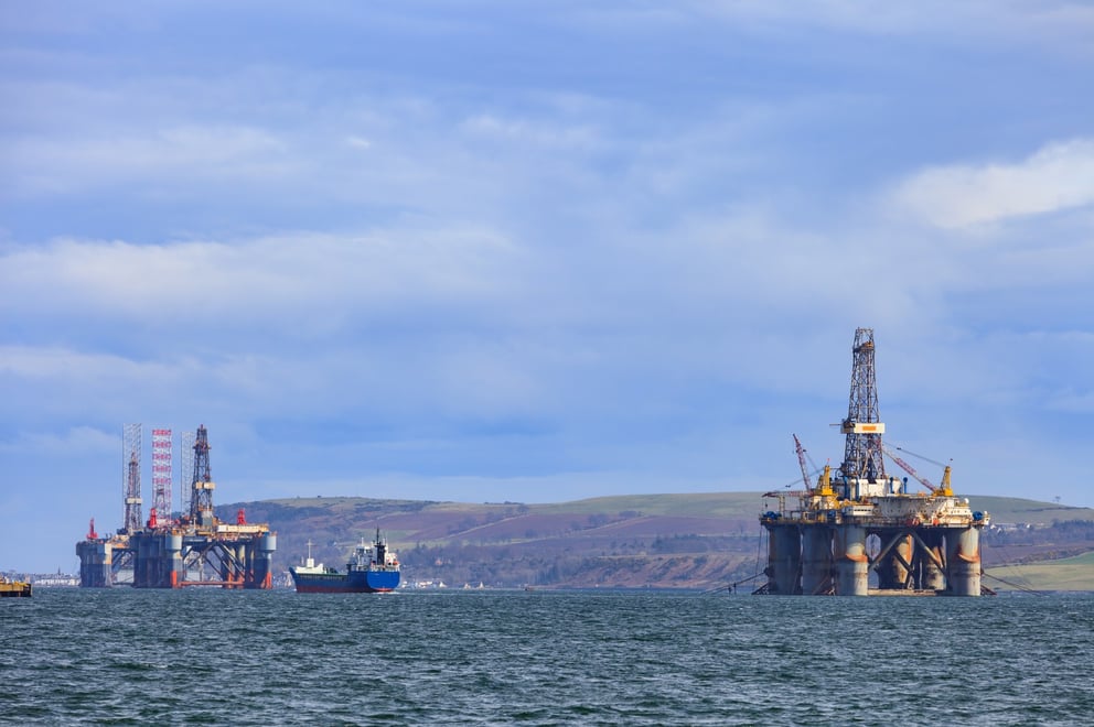 Oil rigs waiting in the Cromarty Firth